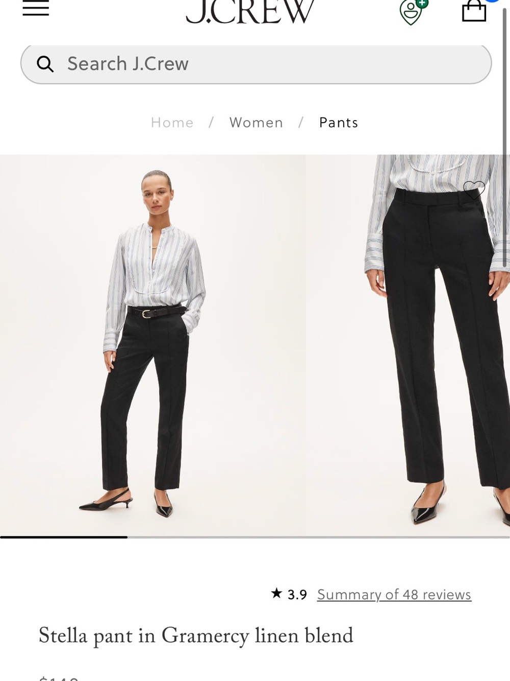 J. Crew Black Stella Gramercy Linen-Blend Trousers size 00 NWT